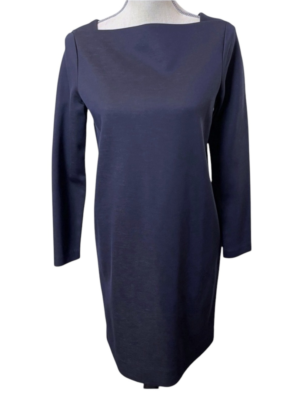 COS Navy Straight Front Neck V-Back Long Sleeve Dress (XS)